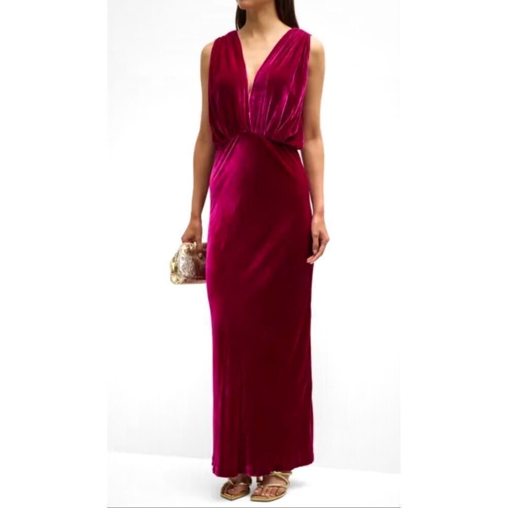 NWT MES DEMOISELLES PARIS Travis Fushia Silk Blend Velvet Plunging Neck Dress M